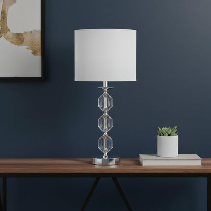 21" Silver Bedside Table Lamp With White Drum Shade