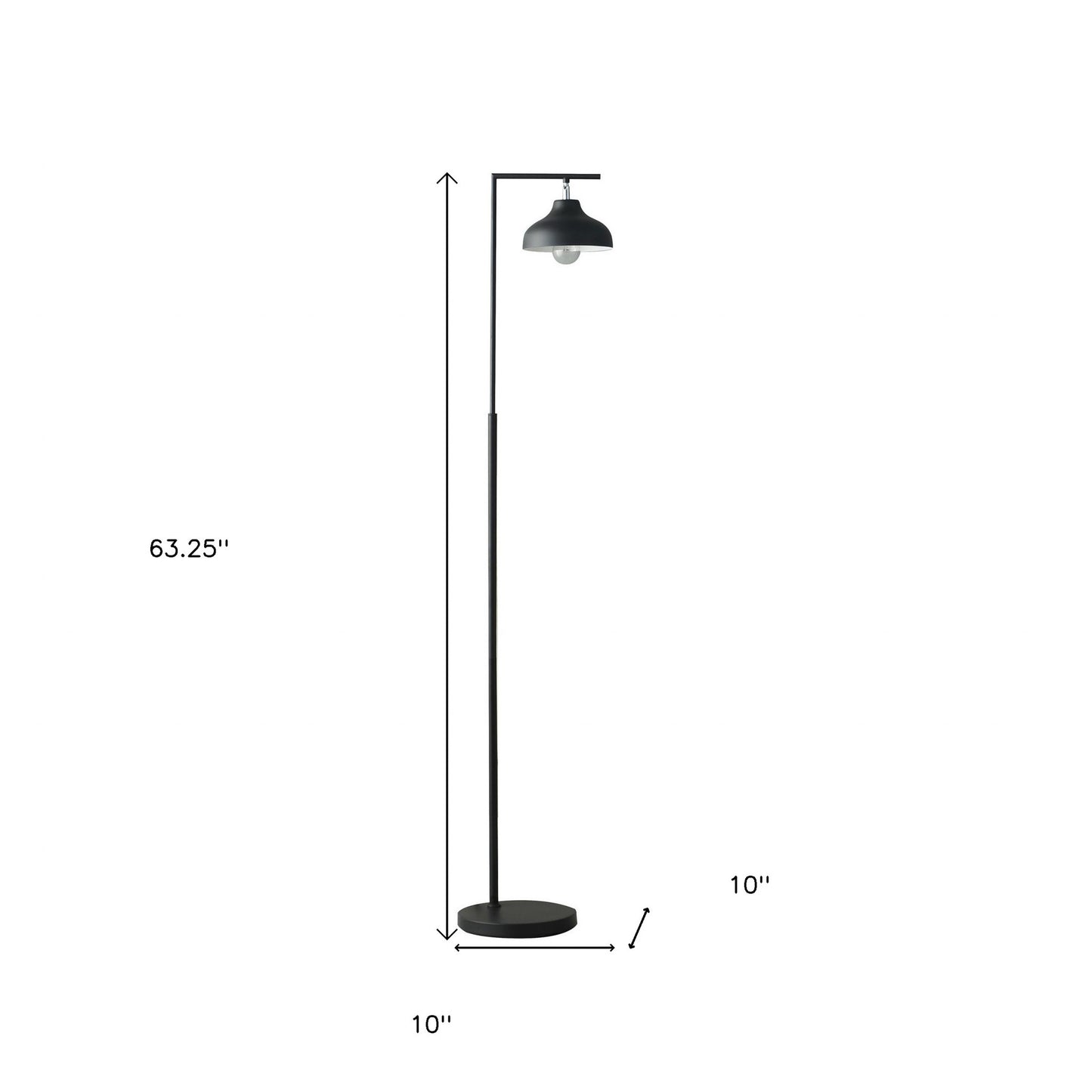 63" Black LED Arc Floor Lamp With Black Metal Bowl Shade