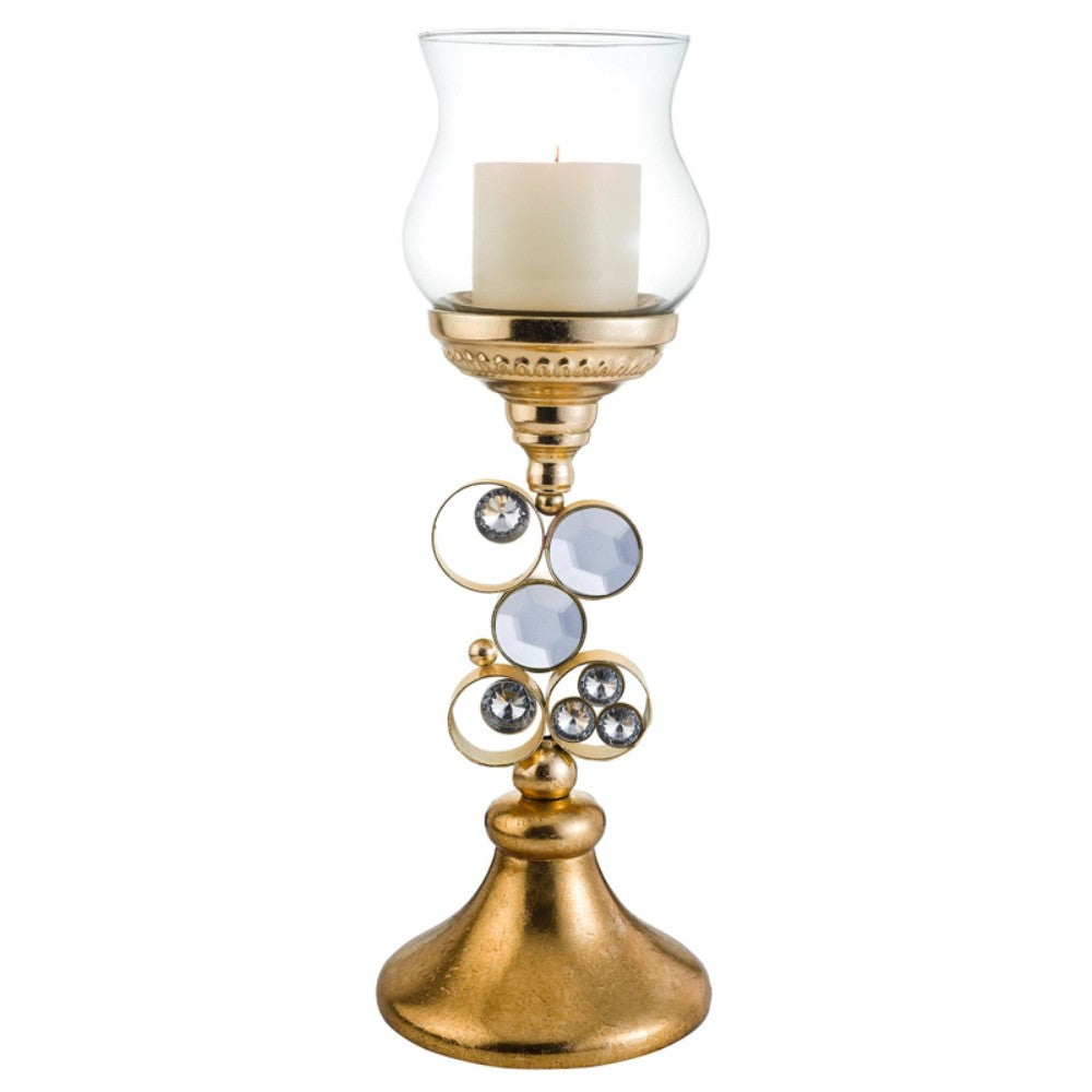 18" Gold and Faux Crystal Bling Tabletop Hurricane Candle Holder