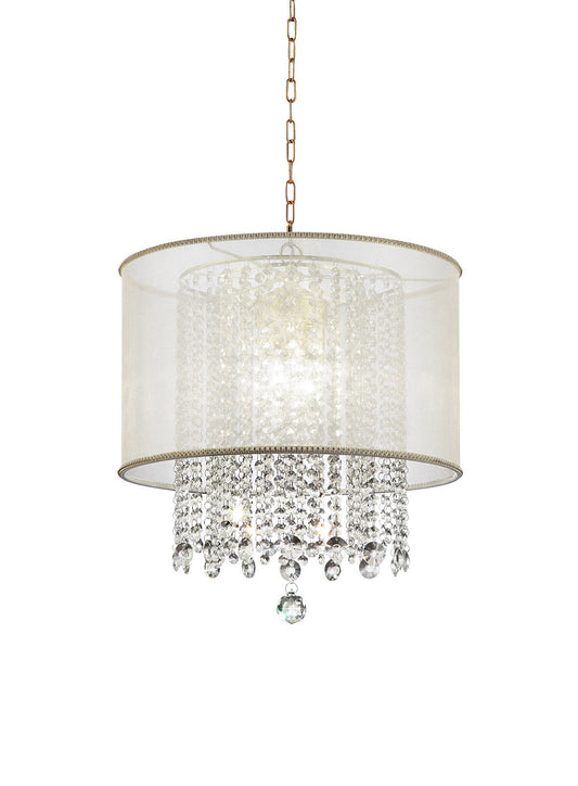 Primo Gold Finish Ceiling Lamp with Crystal Accents and White Shade