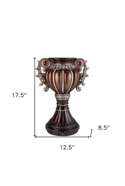 18" Bronze and Silver Floral Urn Polyresin Table Vase With Stones