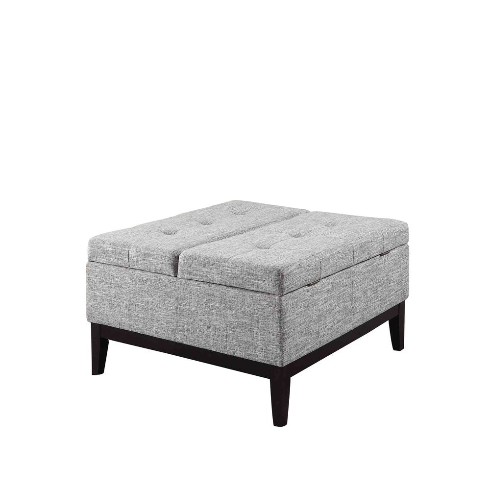 36" Light Gray And Gray And Black Polyester Blend Tufted Ottoman With Storage