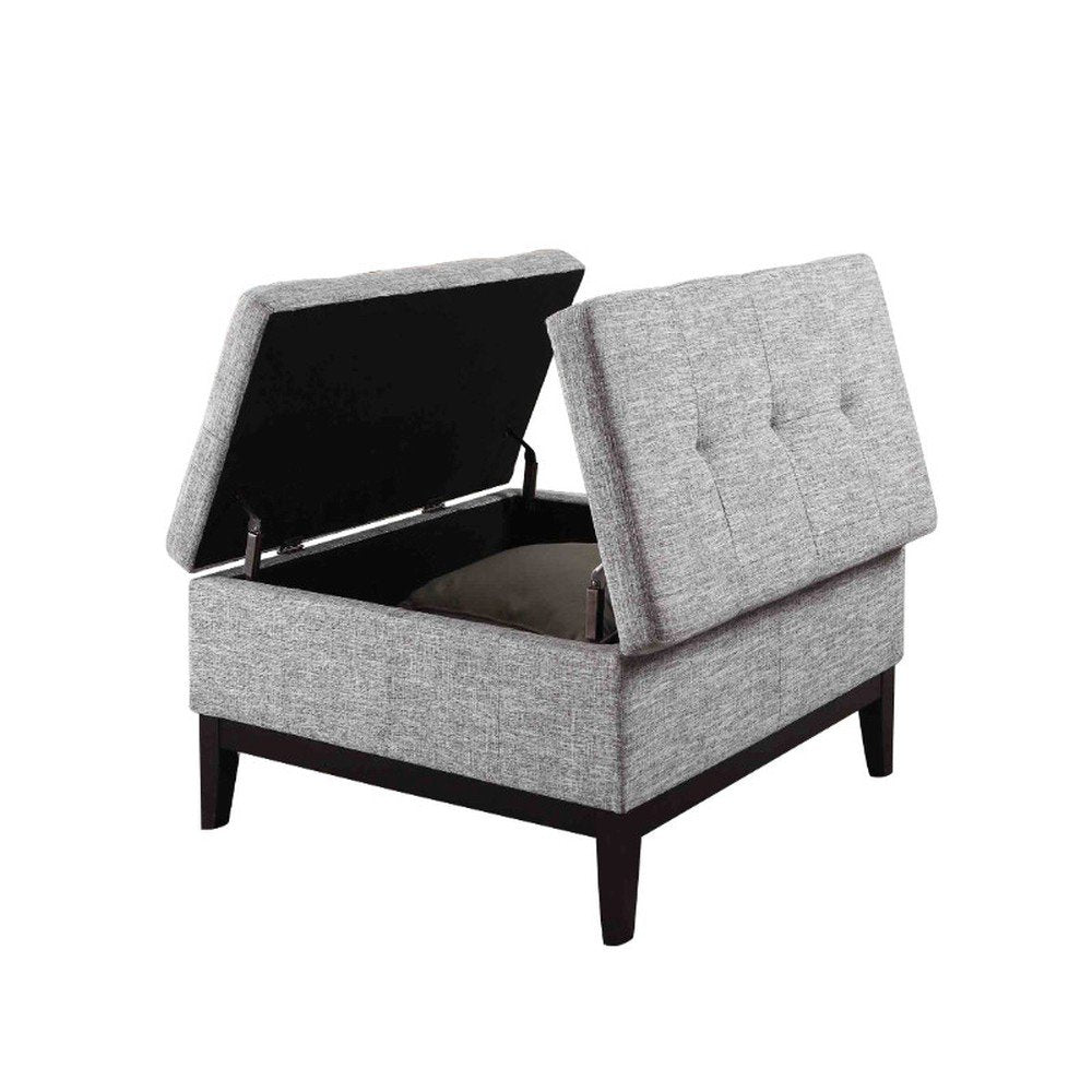 36" Light Gray And Gray And Black Polyester Blend Tufted Ottoman With Storage