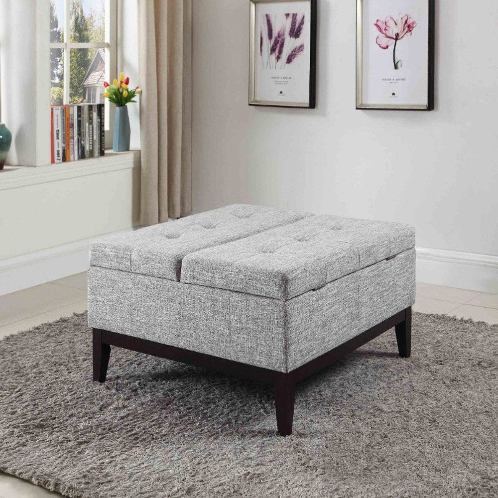 36" Light Gray And Gray And Black Polyester Blend Tufted Ottoman With Storage