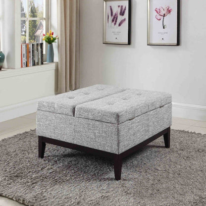 36" Light Gray And Gray And Black Polyester Blend Tufted Ottoman With Storage