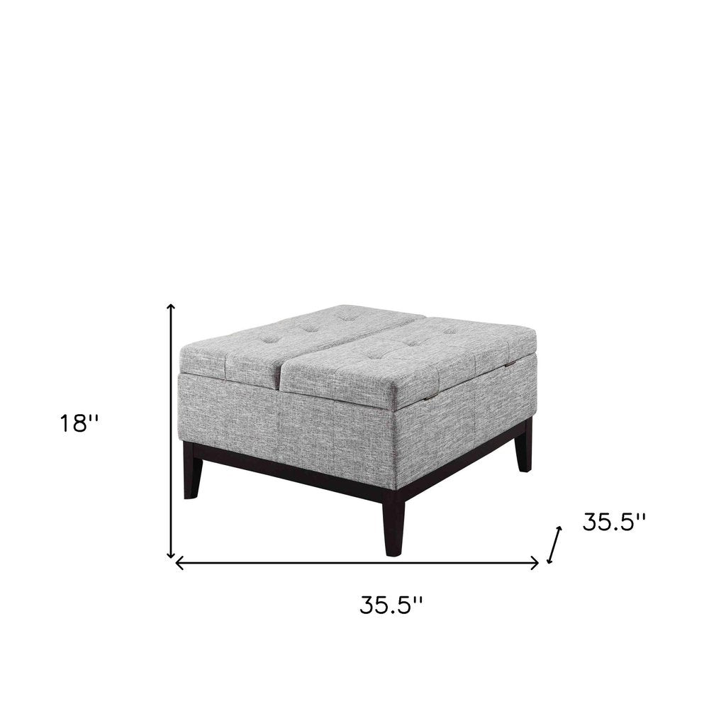 36" Light Gray And Gray And Black Polyester Blend Tufted Ottoman With Storage