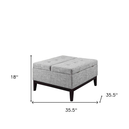 36" Light Gray And Gray And Black Polyester Blend Tufted Ottoman With Storage