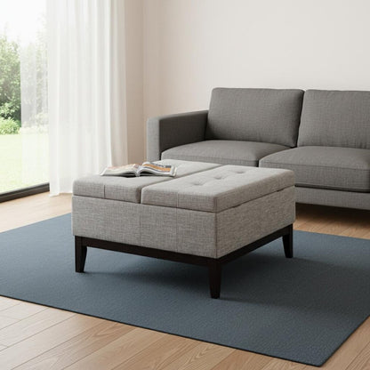36" Light Gray And Gray And Black Polyester Blend Tufted Ottoman With Storage