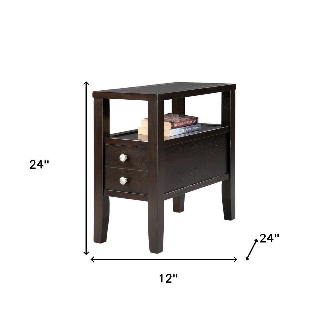 24" Brown End Table With Two Drawers