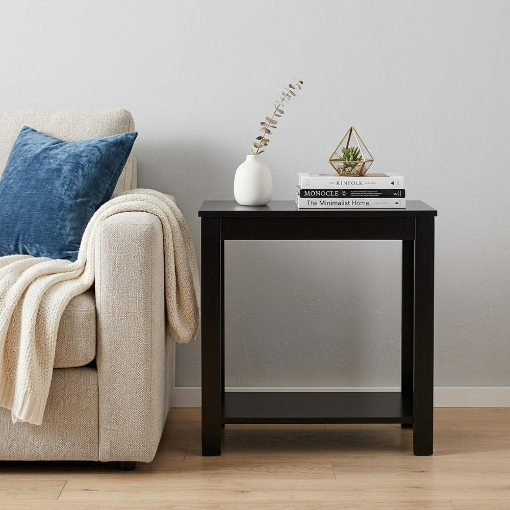 24" Black End Table With Shelf