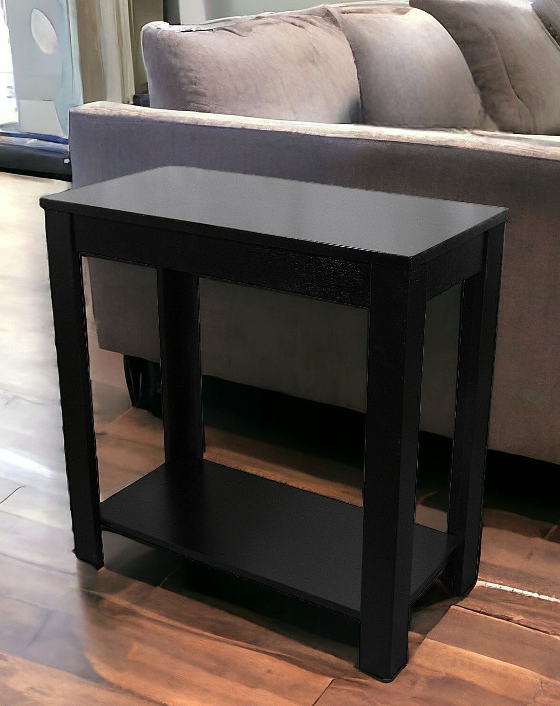 24" Black End Table With Shelf