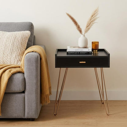 24" Gold And Black End Table With Drawer