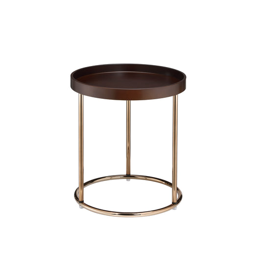 22" Copper And Brown Round End Table