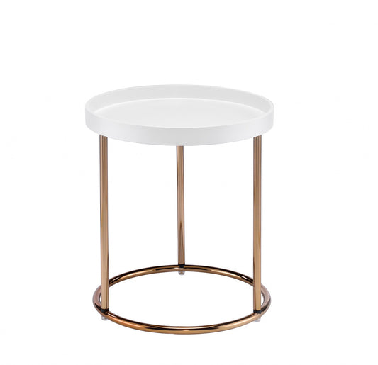 22" Copper And White Round End Table