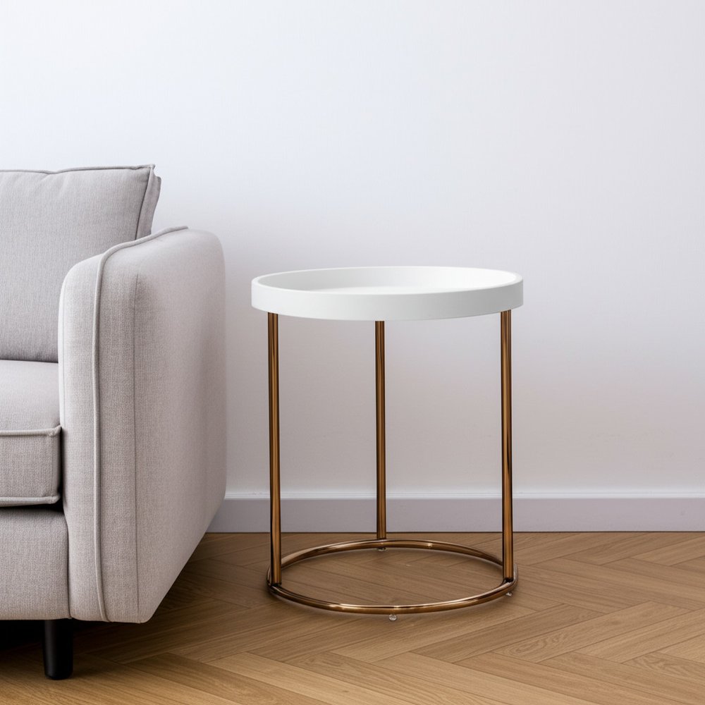 22" Copper And White Round End Table