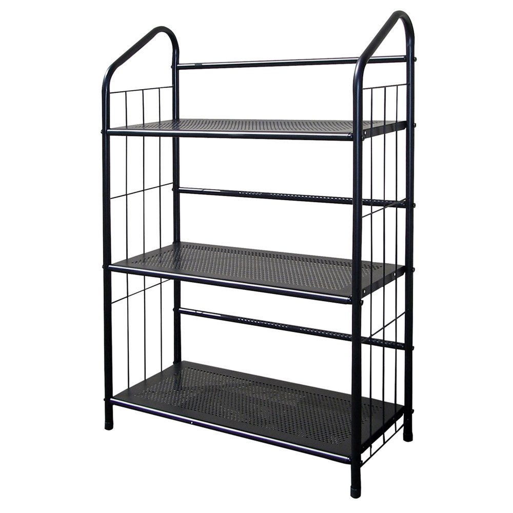 37" Black Metal Three Tier Bookcase