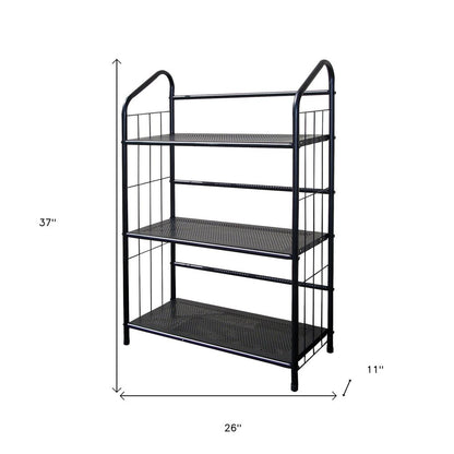 37" Black Metal Three Tier Bookcase
