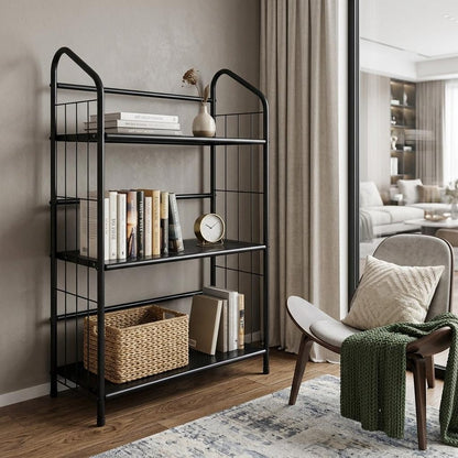 37" Black Metal Three Tier Bookcase