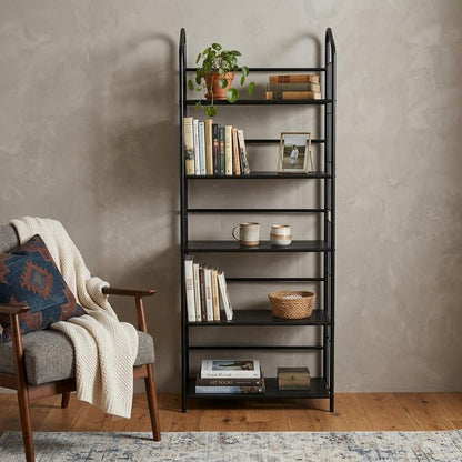 64" Black Metal Five Tier Bookcase
