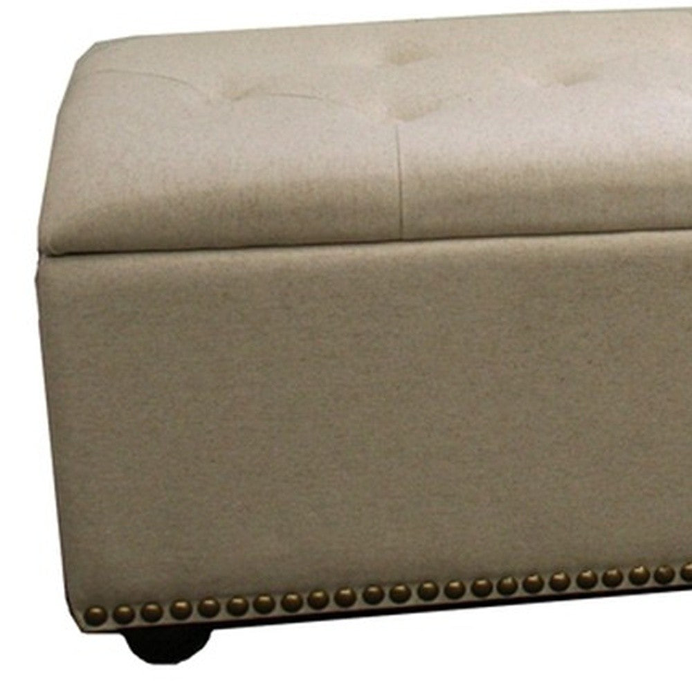 17" Beige and Black Upholstered Microfiber Bench with Flip top