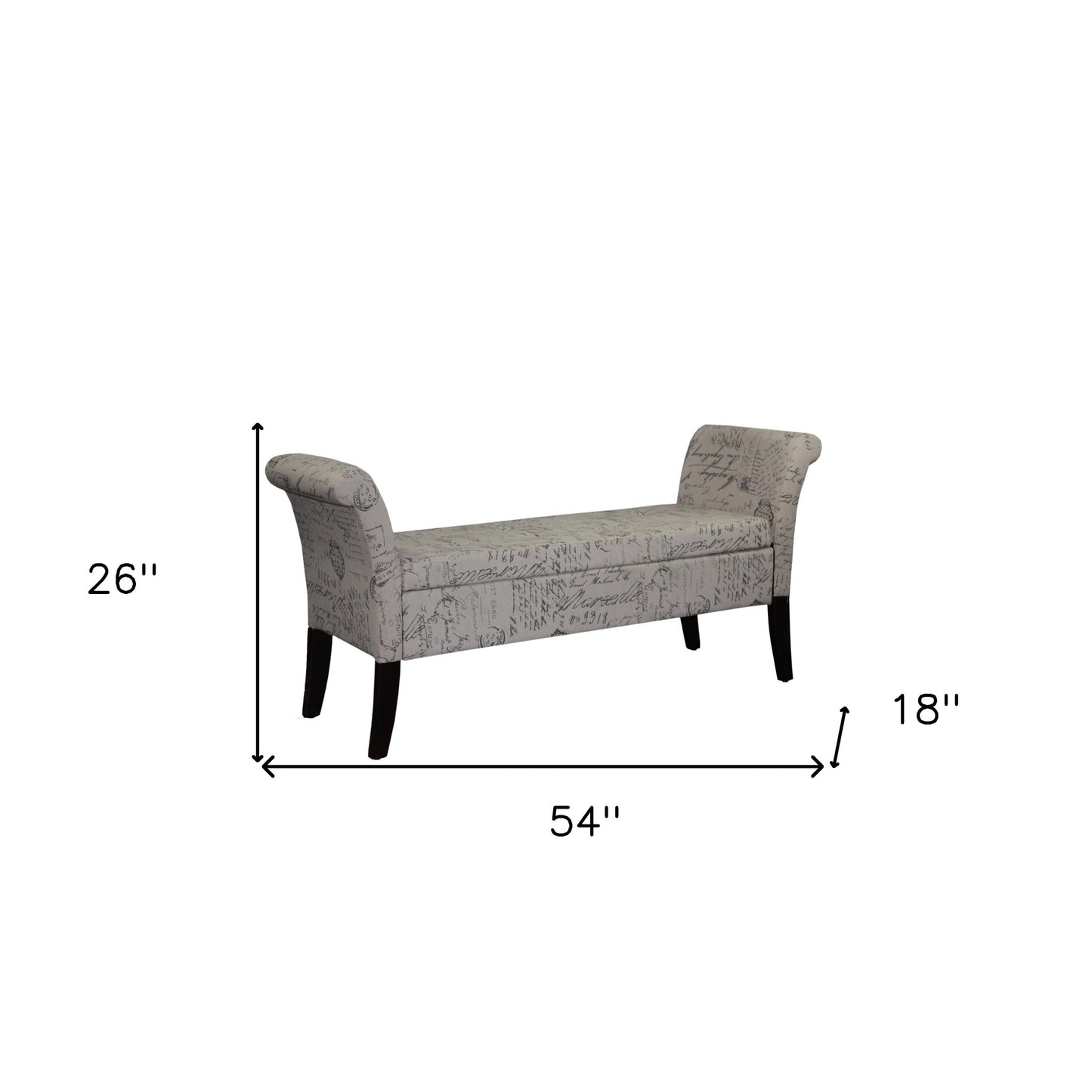 54" Black and White Upholstered Polyester Bench with Flip top