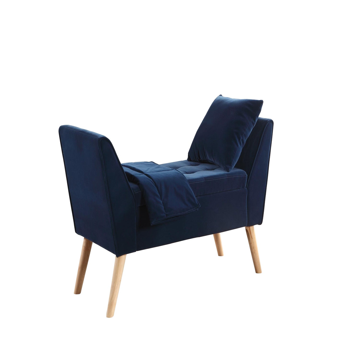 47" Navy Blue and Natural Upholstered Microsuede Bench with Flip top