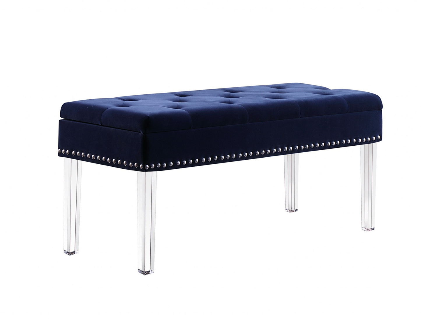 42" Navy Blue Velvet and Clear Acrylic Storage Bench