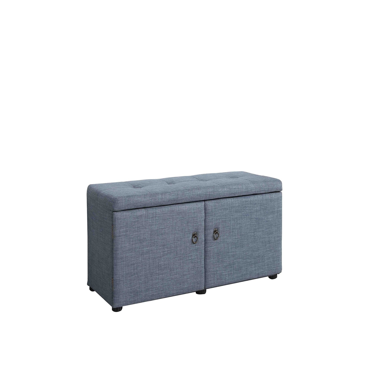 Blue Gray Linen Look Double Door Shoe Storage Bench