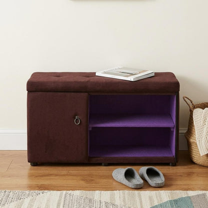 Brown and Purple Tufted Shoe Storage Bench