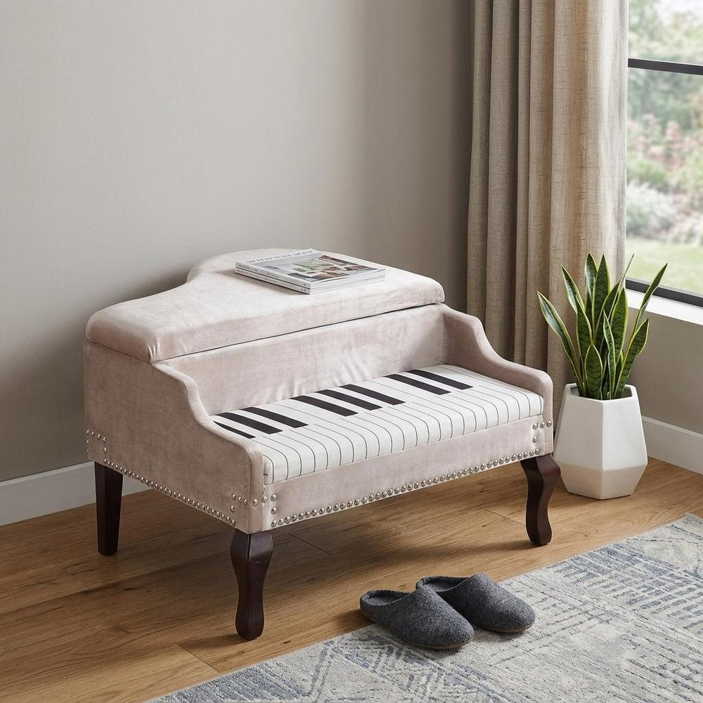 Silver Velour Baby Grand Piano Storage Bench