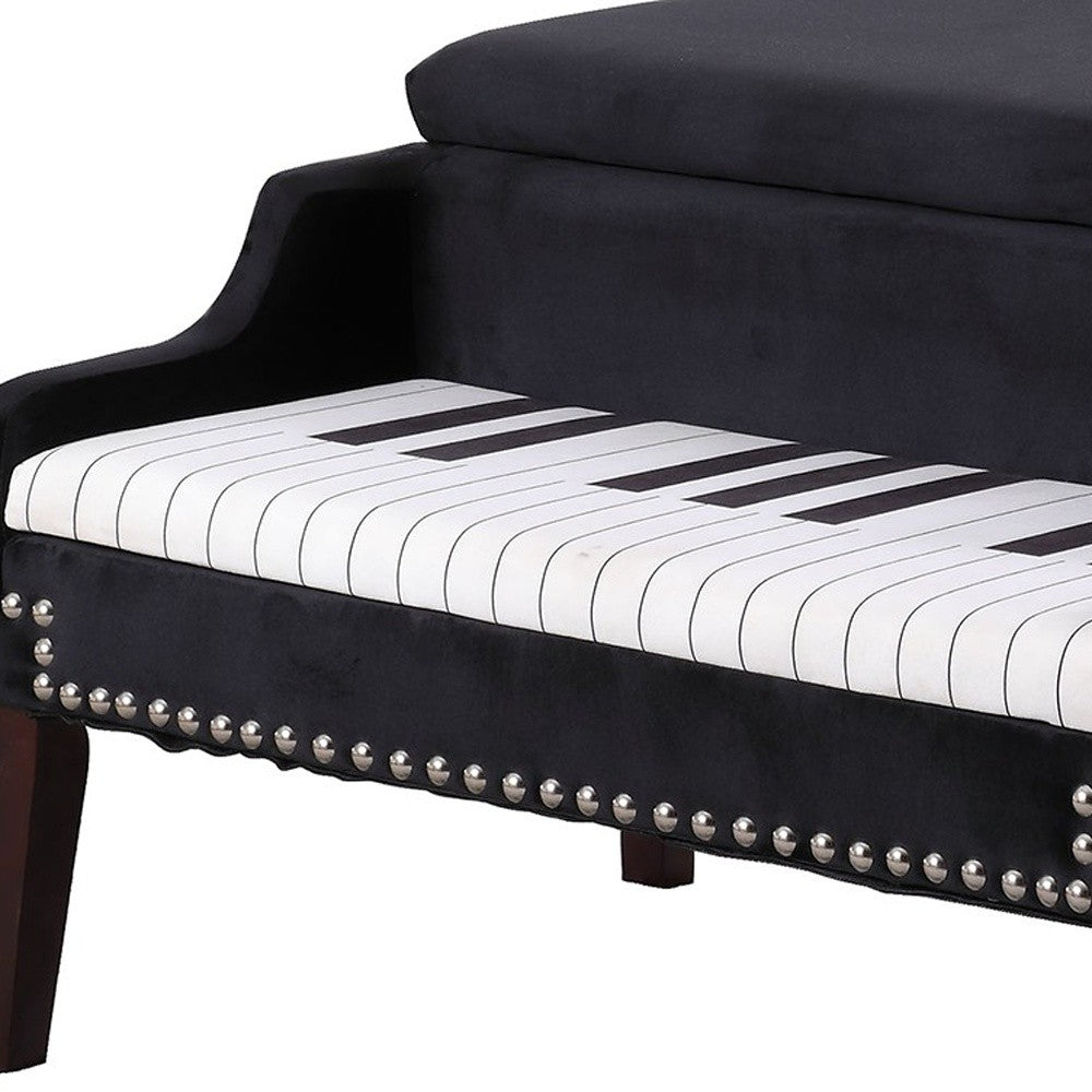 Black Velour Baby Grand Piano Storage Bench