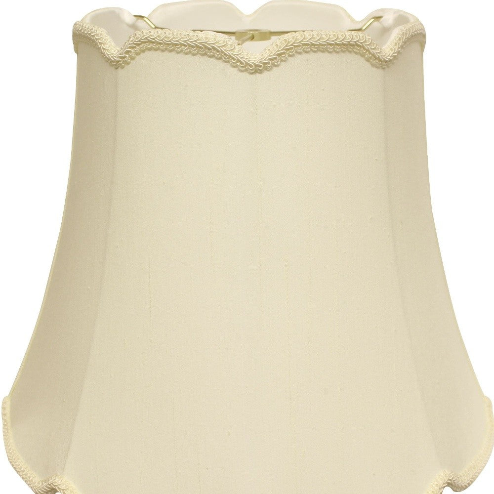 14" Ivory Empire Slanted Cylinder Scroll Edge Silk Lampshade