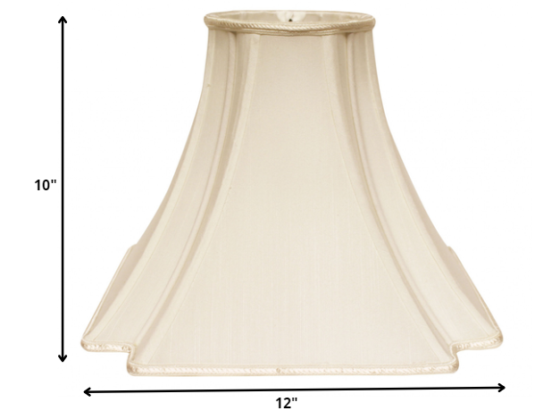 12" Ivory Slanted Notch Square Shantung Lampshade