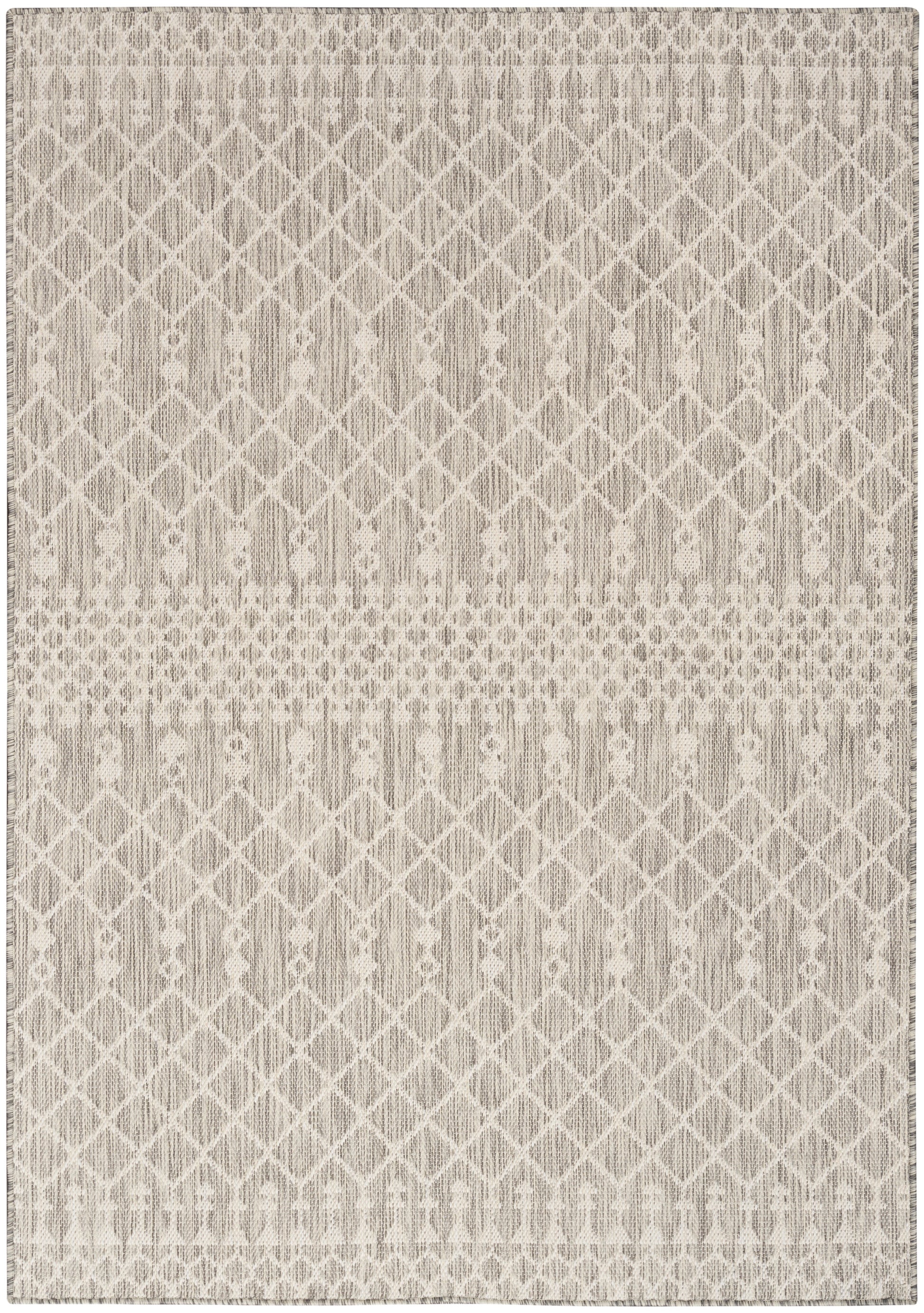 Beige area rug with cream diamond lattice pattern and subtle horizontal bands; soft woven texture.
