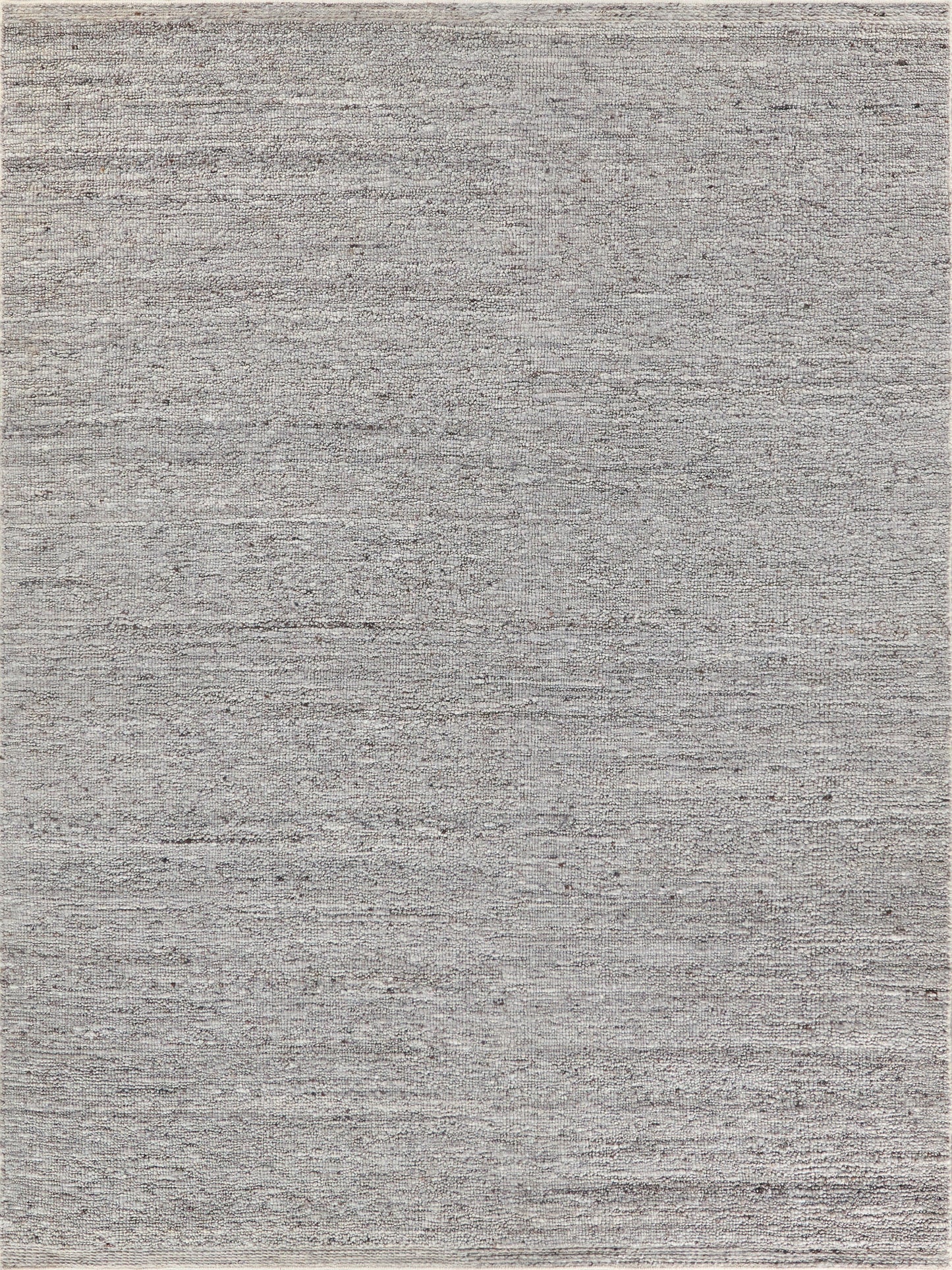 Neutral light gray woven rug with subtle horizontal striations and soft texture.