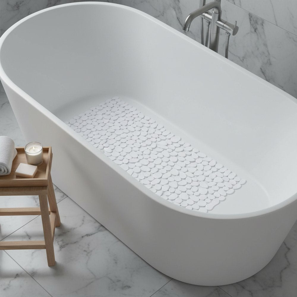 35" White Spa Pebbles Non Slip Bathtub Mat