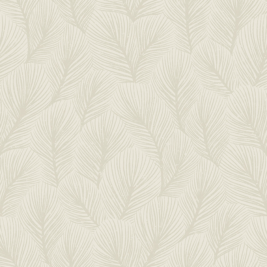 Cream wallpaper with a pine tree motif and a soft textured finish.