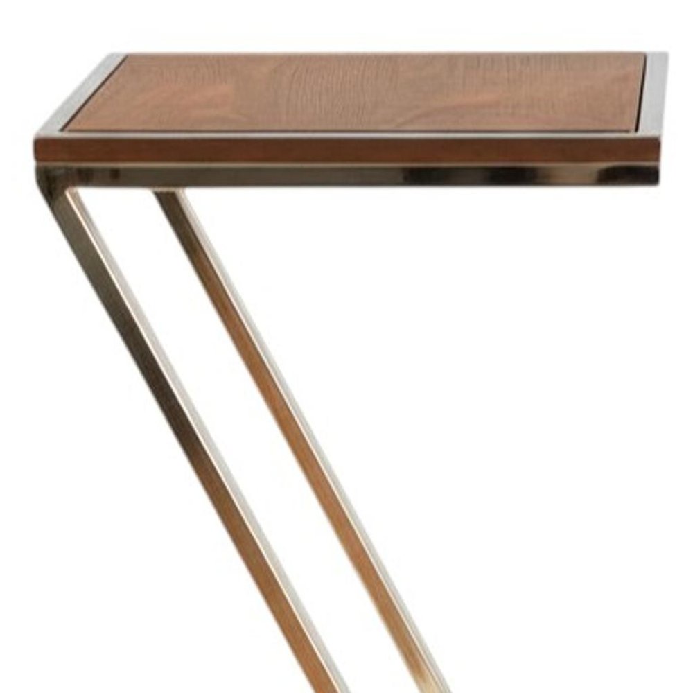 Stylish Asymmetrical Wood and Metal Z shaped Side Table