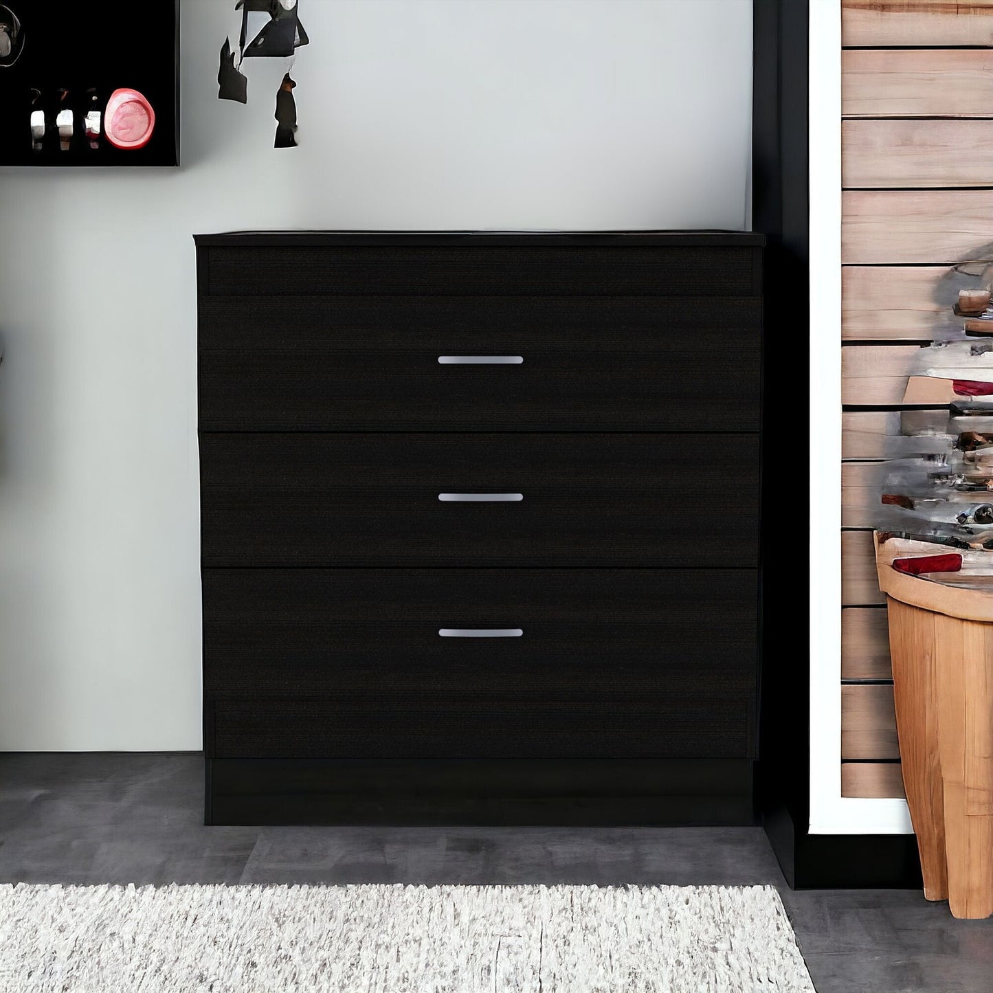 31" Black Three Drawer Dresser