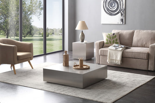 Modern Brushed Silver Stainless Steel Coffee Table