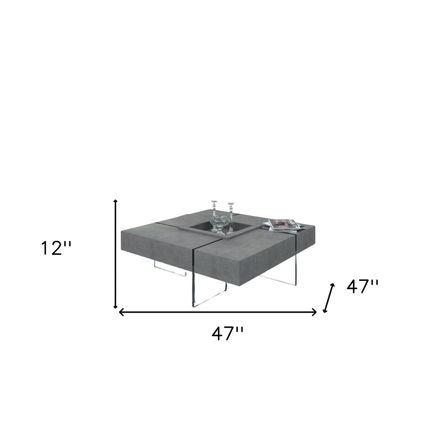 47" Gray And Clear Glass Square Coffee Table With Four Drawers