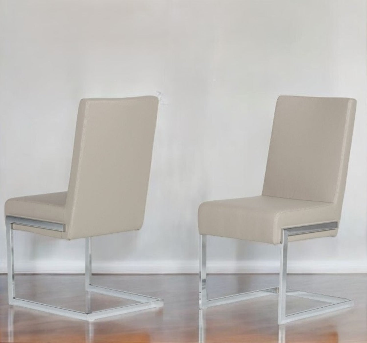 Set of Two Gray Silver Modern Dining Chairs