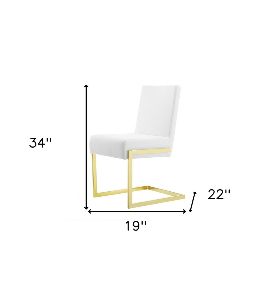 Set of Two White and Gold Upholstered Faux Leather Dining Side Chairs