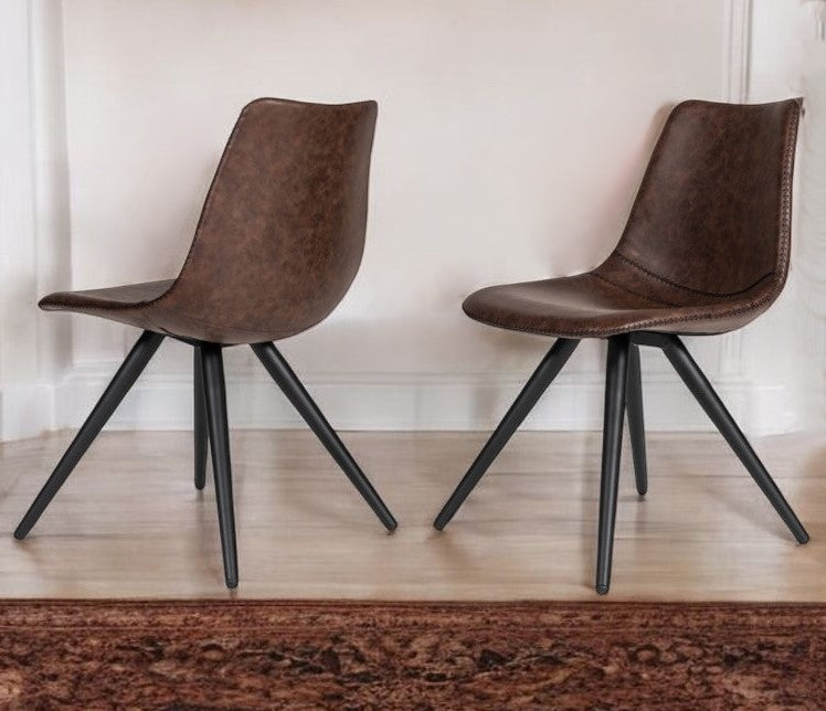 Set of Two Brown Modern Dining Chairs