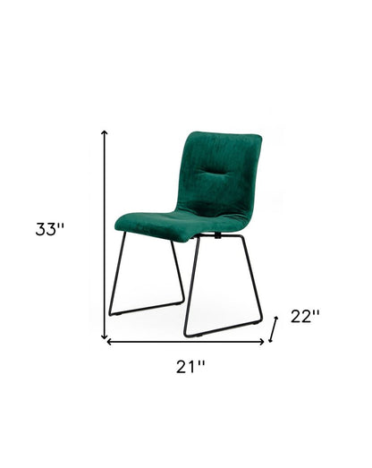 Set of two green & black upholstered fabric dining side chairs; 33in H x 21in W x 22in D.