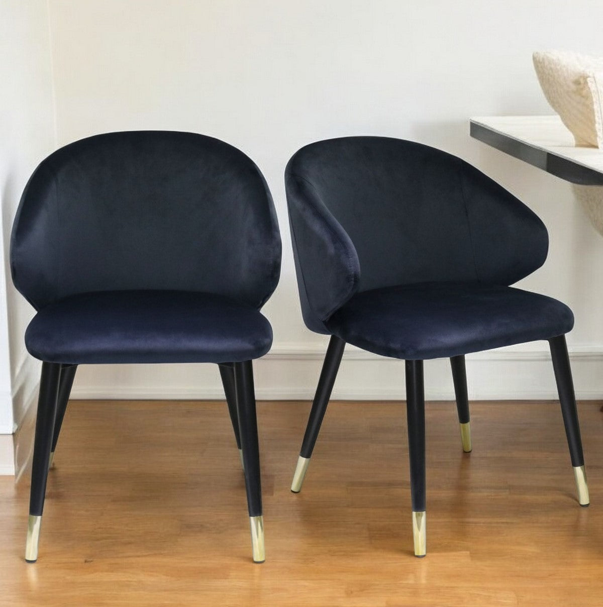 Set of Two Blue Velvet Dining Chairs