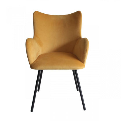 Yellow and Black Upholstered Velvet Wing Back Dining Arm Chair