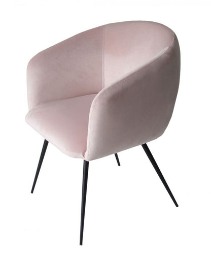 Pink and black velvet upholstered dining arm chair.