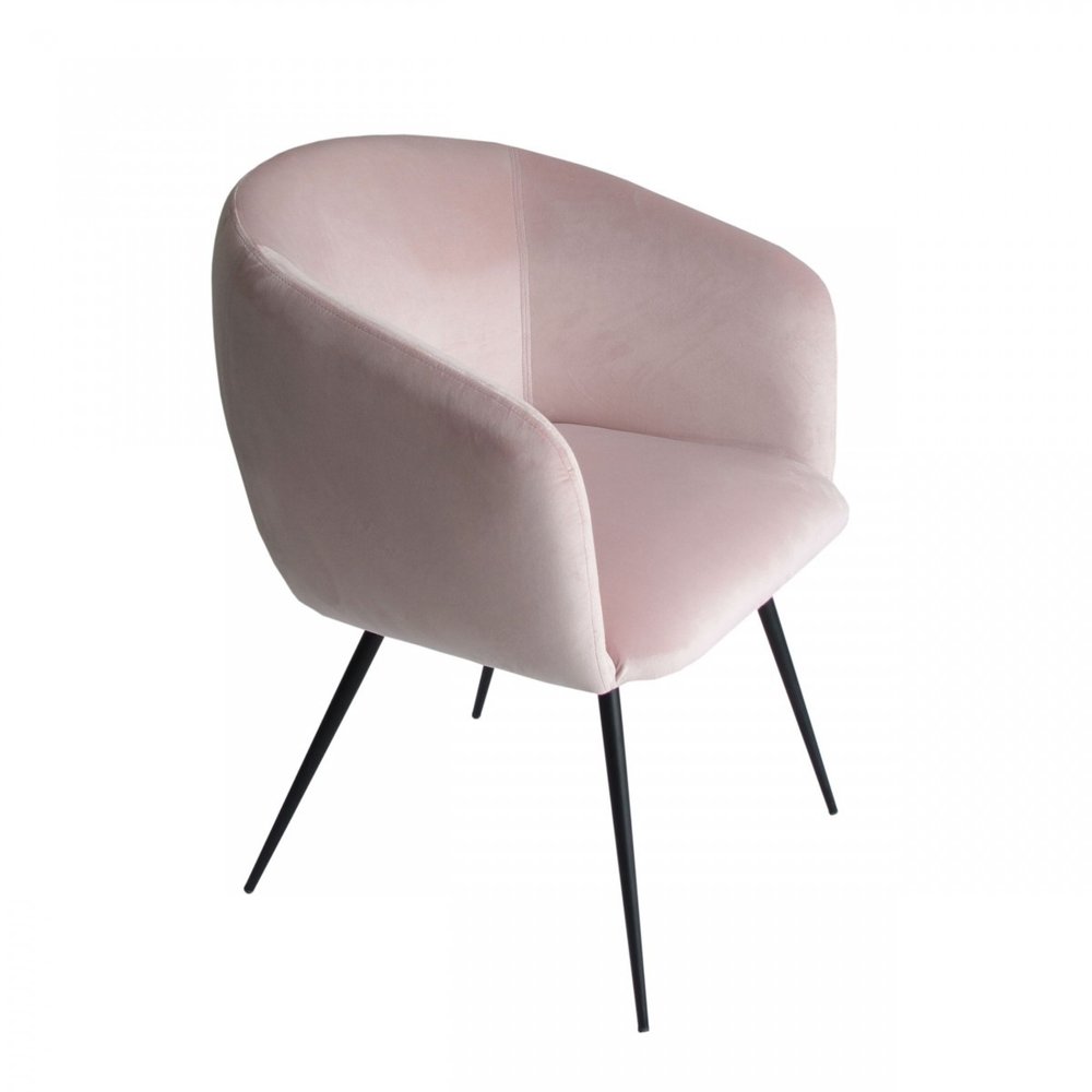 Pink and black velvet upholstered dining arm chair