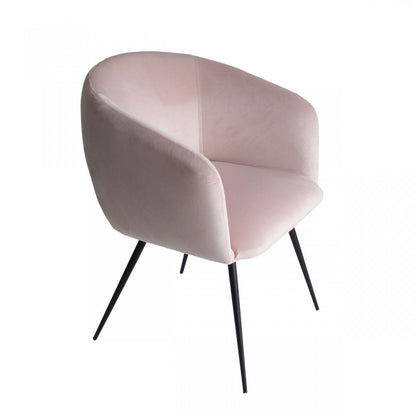 Pink and black velvet upholstered dining arm chair
